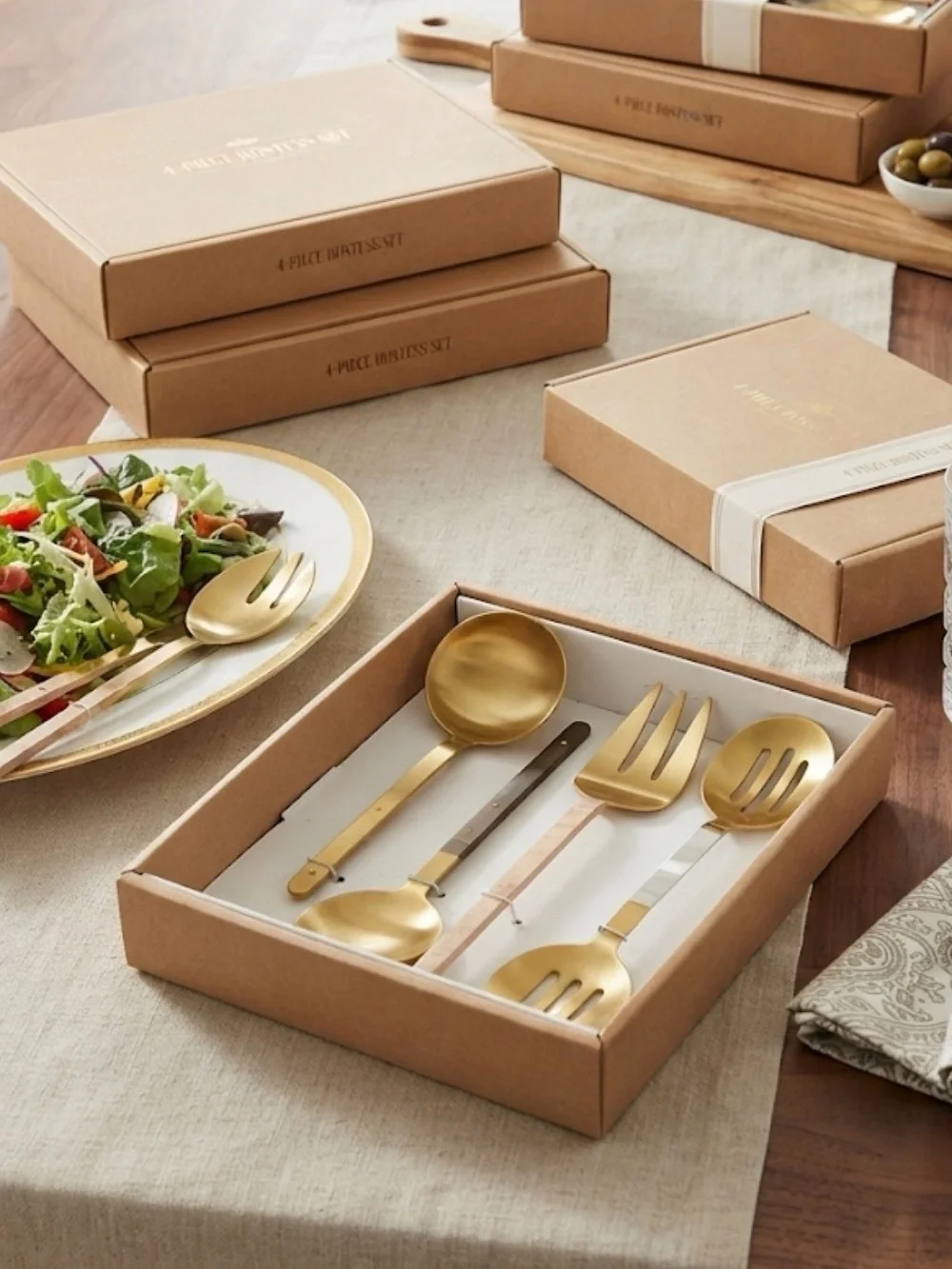 NWT Venus Impex 4-Piece Gold Hostess Serving Set | Artisanal India